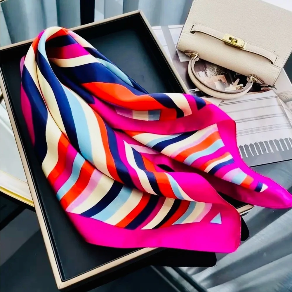 Vibrant Professional Satin Scarf – 23.6” Small Square Accessory for Women - Picture 3 of 3
